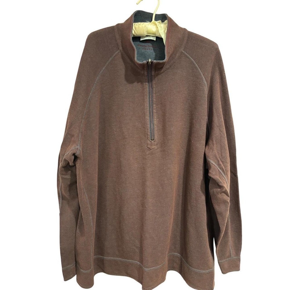 Tommy Bahama Island Terracotta Brown 1/4 Zip Pullover Sweater Mens 3XB Cotton